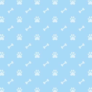 Köpek Ayak İzi ve Kemik desenli arka plan. Ayak izi grafiği. Evcil hayvan çizgisi.