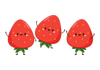 Çilekli karakter tasarımı. Beyaz arkaplanda çilek.