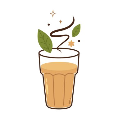 Hint sıcak içecek vektörü. Hint chai ikonu. Chai, Hint içkisidir. Kerala çay dükkanının illüstrasyon vektörü. Hint Kerala yol kenarı. Kerala çay dükkanı çizimi. Kerala Eski.