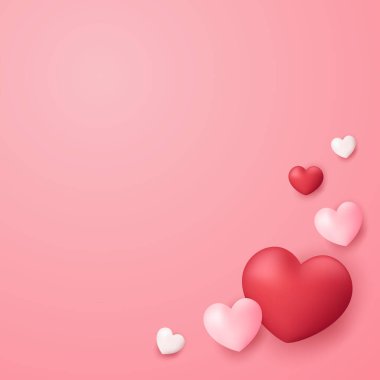 Sevgililer Günü arkaplanı, ürün sergisi ve Kalp Şeklinde Balonlar. Sevgililer Günü afişi.