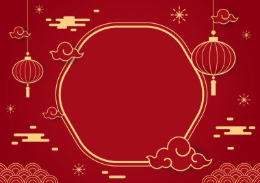 Happy Chinese new year 2024. Chinese new year banner with circle for show product. Greeting card. China frame with lantern on red background.