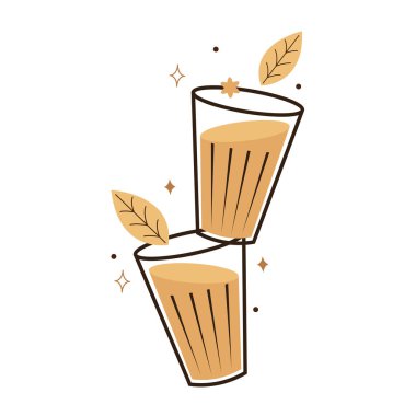 Hint sıcak içecek vektörü. Hint chai ikonu. Chai, Hint içkisidir. Kerala çay dükkanının illüstrasyon vektörü. Hint Kerala yol kenarı. Kerala çay dükkanı çizimi. Kerala Eski.