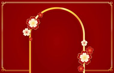 Mutlu Çin Yeni Yılı 2024. Çin yeni yıl afişi. Tebrik kartı. Kırmızı zemin üzerinde fener bulunan Çin çerçevesi.