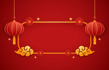 Happy Chinese new year 2024. Chinese new year banner with circle for show product. Greeting card. China frame with lantern on red background.