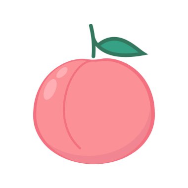 Şeftali çizgi film vektörü. Yaprak ikonlu şeftali. Beyaz arkaplanda kalp şeklinde şeftali meyveleri var. Çiftlik, doğal yiyecek, taze meyve..