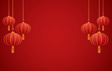 Mutlu Çin Yeni Yılı 2024. Çin yeni yıl afişi tebrik kartı. Fenerli Çin çerçevesi.