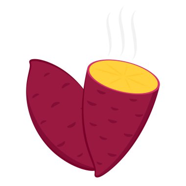 Tatlı patates. Organik sağlıklı sebze. Taze doğal kök. Düz vektör karikatür şeklinde yapılmış. Kızarmış tatlı patates. Japon Tatlı Patates.