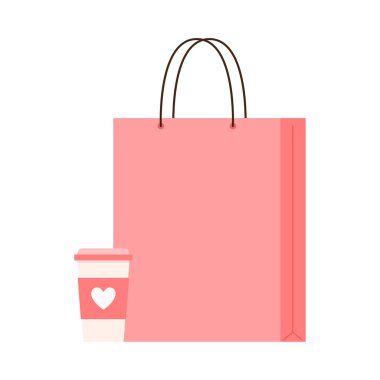 Kahve fincanı ve kese kağıdı vektörü. Metin için boş alan. Sevgililer Günü 'nde kahve fincanı.