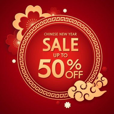 Çin yeni yıl indirimi afişi. Mutlu Çin Yeni Yılı 2024. Çin Yeni Yıl Satış Şablonu.