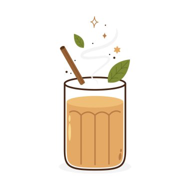 Hint sıcak içecek vektörü. Hint chai ikonu. Chai, Hint içkisidir. Kerala çay dükkanının illüstrasyon vektörü. Hint Kerala yol kenarı. Kerala çay dükkanı çizimi. Kerala Eski.