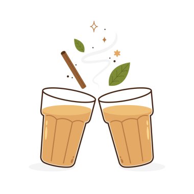 Hint sıcak içecek vektörü. Hint chai ikonu. Chai, Hint içkisidir. Kerala çay dükkanının illüstrasyon vektörü. Hint Kerala yol kenarı. Kerala çay dükkanı çizimi. Kerala Eski.