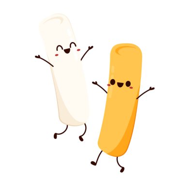 Tatlı Tteokbokki noodle çizgi filmi. Kore sokak yemeği. Basit vektör logosu sosisi. Tteokbokki Kore yemeğidir..