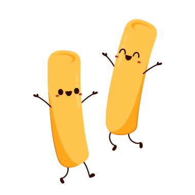 Tatlı Tteokbokki noodle çizgi filmi. Kore sokak yemeği. Basit vektör logosu sosisi. Tteokbokki Kore yemeğidir..