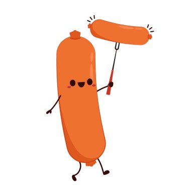 Sosis karakter tasarımı. Beyaz arkaplanda sosis.