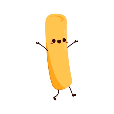 Tatlı Tteokbokki noodle çizgi filmi. Kore sokak yemeği. Basit vektör logosu sosisi. Tteokbokki Kore yemeğidir..