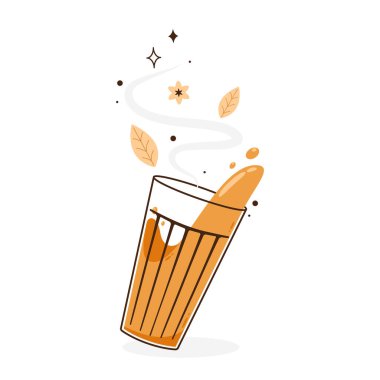 Hint sıcak içecek vektörü. Hint chai ikonu. Chai, Hint içkisidir. Kerala çay dükkanının illüstrasyon vektörü. Hint Kerala yol kenarı. Kerala çay dükkanı çizimi. Kerala Eski.