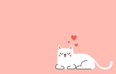 Sevgililer Günü poster tasarımı. Kedi çizgi filmi vektörü. Sevimli çift Cat, sevgililer günü için aşk kalbini paylaşıyor.