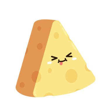 Sevimli peynir karakteri. Düz stil komik yemek simgesi. Süt emojisi vektör illüstrasyonu.