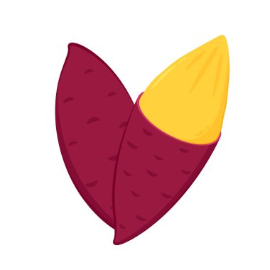 Tatlı patates. Organik sağlıklı sebze. Taze doğal kök. Düz vektör karikatür şeklinde yapılmış. Kızarmış tatlı patates. Japon Tatlı Patates.