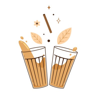 Hint sıcak içecek vektörü. Hint chai ikonu. Chai, Hint içkisidir. Kerala çay dükkanının illüstrasyon vektörü. Hint Kerala yol kenarı. Kerala çay dükkanı çizimi. Kerala Eski.