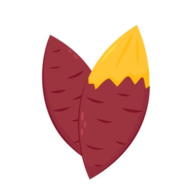 Tatlı patates. Organik sağlıklı sebze. Taze doğal kök. Düz vektör karikatür şeklinde yapılmış. Kızarmış tatlı patates. Japon Tatlı Patates.