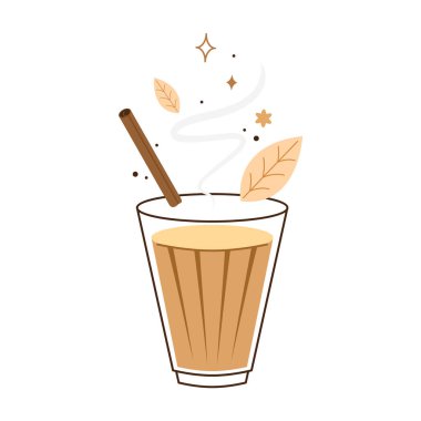 Hint sıcak içecek vektörü. Hint chai ikonu. Chai, Hint içkisidir. Kerala çay dükkanının illüstrasyon vektörü. Hint Kerala yol kenarı. Kerala çay dükkanı çizimi. Kerala Eski.