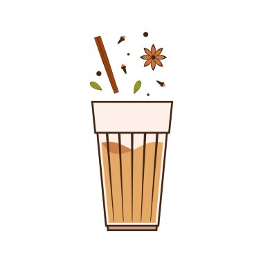 Hint sıcak içecek vektörü. Hint chai ikonu. Chai, Hint içkisidir. Kerala çay dükkanının illüstrasyon vektörü. Hint Kerala yol kenarı. Kerala çay dükkanı çizimi. Kerala Eski.