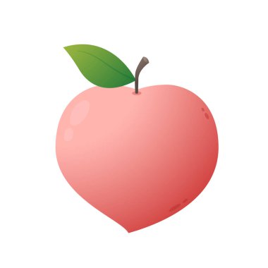 Şeftali çizgi film vektörü. Yaprak ikonlu şeftali. Beyaz arkaplanda kalp şeklinde şeftali meyveleri var. Çiftlik, doğal yiyecek, taze meyve..