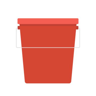 Kırmızı kova vektörü. Su kırmızı kova simgesi, işaret ya da uygulama sembolleriyle dolu vektör illüstrasyonu. Bahçe kovası.