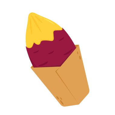 Tatlı patates. Organik sağlıklı sebze. Taze doğal kök. Düz vektör karikatür şeklinde yapılmış. Kızarmış tatlı patates. Japon Tatlı Patates.