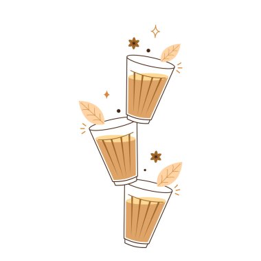 Hint sıcak içecek vektörü. Hint chai ikonu. Chai, Hint içkisidir. Kerala çay dükkanının illüstrasyon vektörü. Hint Kerala yol kenarı. Kerala çay dükkanı çizimi. Kerala Eski.