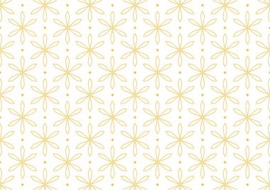 Soyut çiçek deseni. Geometrik yaprak süsü. Grafiksel modern model. Altın ve beyaz vektör arkaplanı.