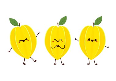 Carambola yıldızı meyve vektörü. Carambola 'nın yıldız meyveleri düz stil. Vektör illüstrasyonu beyaz arkaplanda izole edildi.