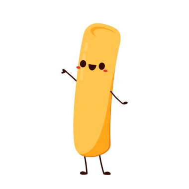 Tatlı Tteokbokki noodle çizgi filmi. Kore sokak yemeği. Basit vektör logosu sosisi. Tteokbokki Kore yemeğidir..