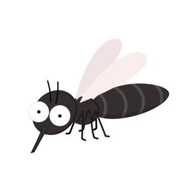 Sivrisinek çizgi filmi. Beyaz arka planda sivrisinek vektörü. Cilt üzerinde sivrisinek.