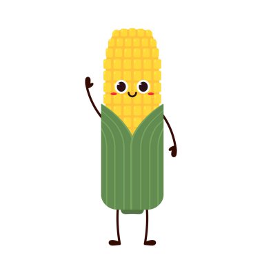 Corn cartoon vector. Cute vegetable vector character isolated on white. Corn mascot.