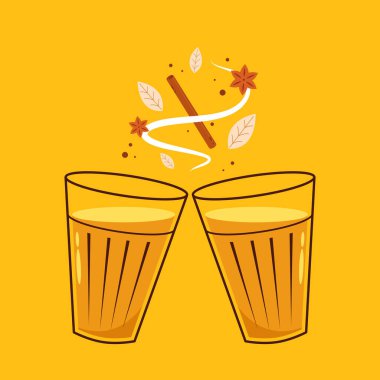 Hint sıcak içecek vektörü. Hint chai ikonu. Chai, Hint içkisidir. Kerala çay dükkanının illüstrasyon vektörü. Hint Kerala yol kenarı. Kerala çay dükkanı çizimi. Kerala Eski.