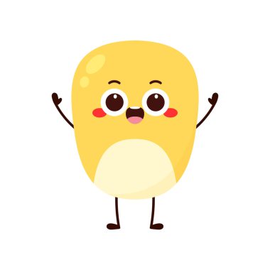 Mısır karikatürü vektörü. Beyaz üzerine izole edilmiş şirin bir sebze vektörü karakteri. Mısır maskotu..