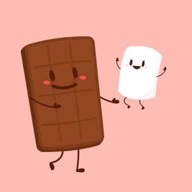 Marshmallow and chocolate cartoon. Dessert cartoon vector. Cute Marshmallow and chocolate mascot.