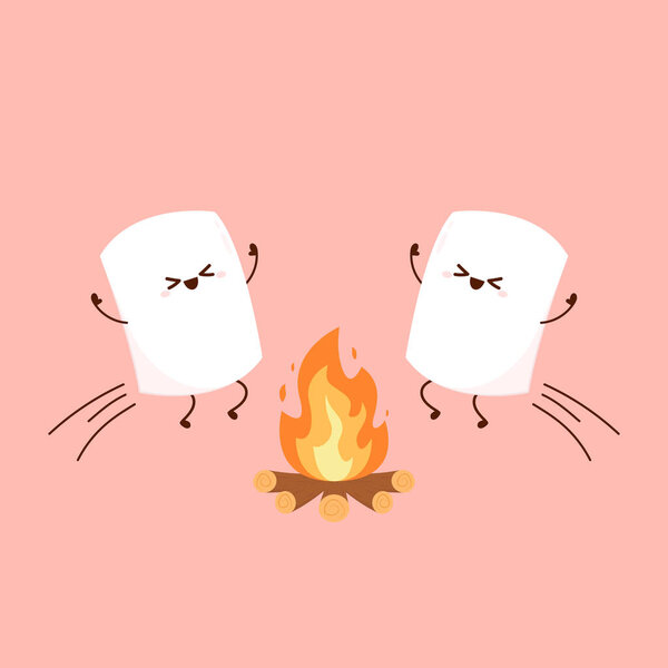 Marshmallow character. wallpaper. free space for text. logo design. bonfire vector.