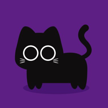 Şirin Kara Kedi. Mor arka planda Cadılar Bayramı kara kedisi.