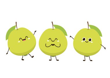Guava karakter tasarımı. Beyaz arkaplanda izole edilmiş vektör Guava meyveleri.