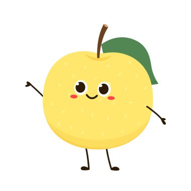 Asya armudu armudu ve beyaz arka planda yarı izole. Düz stil tropikal egzotik meyvelerin vektör çizimi.