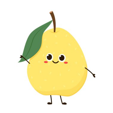 Asya armudu armudu ve beyaz arka planda yarı izole. Düz stil tropikal egzotik meyvelerin vektör çizimi.