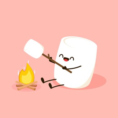 Marshmallow character. wallpaper. free space for text. logo design. bonfire vector.