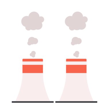 Sanayi bacası. Endüstriyel baca üretimi, zehirli hava bacası boruları, fabrika bacası duman kirlilik vektör çizimi. Kirli duman ve hava kirliliği yayan bitki