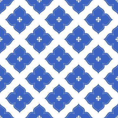 Seramik seramik şablon vektörü. Mavi ve beyaz desenli vektör çizimi. Porselen arkaplan tasarımı.