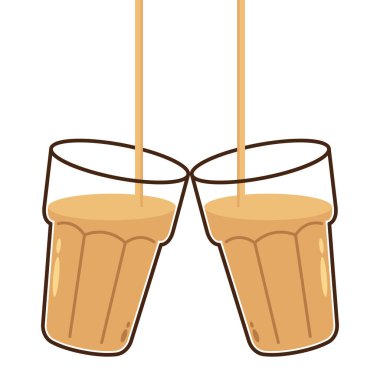 Hint sıcak içecek vektörü. Hint chai ikonu. Chai, Hint içkisidir. Kerala çay dükkanının illüstrasyon vektörü. Hint Kerala yol kenarı. Kerala çay dükkanı çizimi. Kerala Eski.