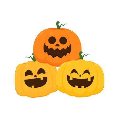 Balkabağı kafa takımı. Tatlı ve korkutucu Cadılar Bayramı balkabağı canavarı seti. Düz stil koleksiyonunda bayram çizgi film karakteri.