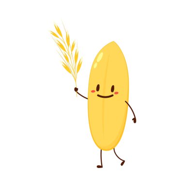 Paddy karakter tasarımı. Beyaz arka planda pirinç vektörü. pirinç tohumu.